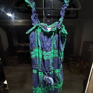2 vintage/pinup looking rompers, colors of blue and Green Plaid